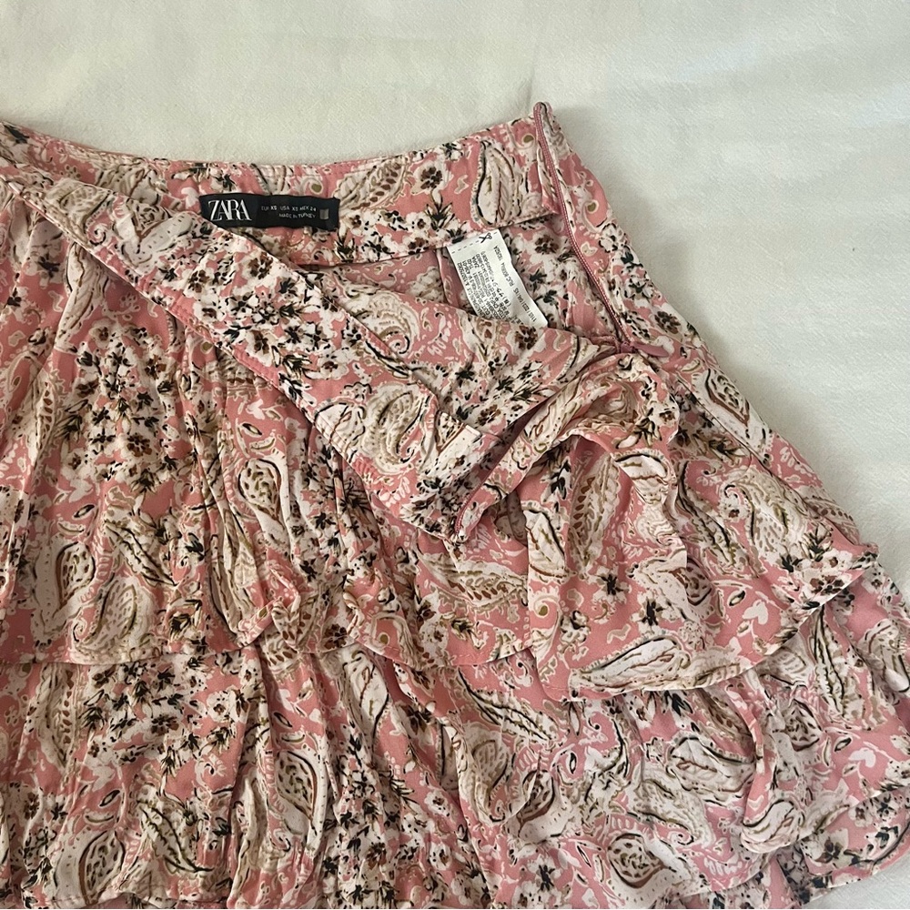 Zara Floral Paisley Printed Ruffle Tiered Skirt Skort